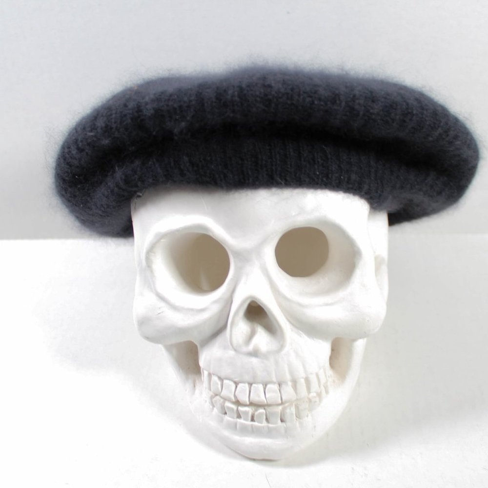 Aris Black Fuzzy Beret Hat
